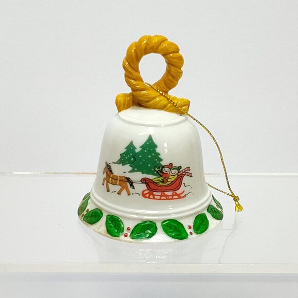 Christmas Ceramic Bell Ornament w/ Teddy Bear Clapper Holiday Design Circa 1980s - Picture 1 of 7
